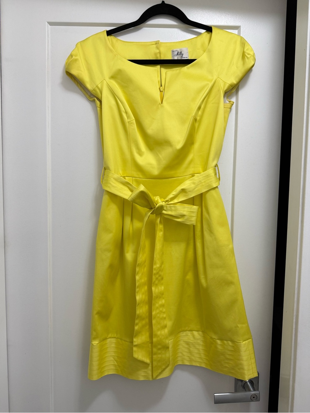 Milly of New York Bright Yellow Cap-Sleeve Fit-and-Flare Midi Dress